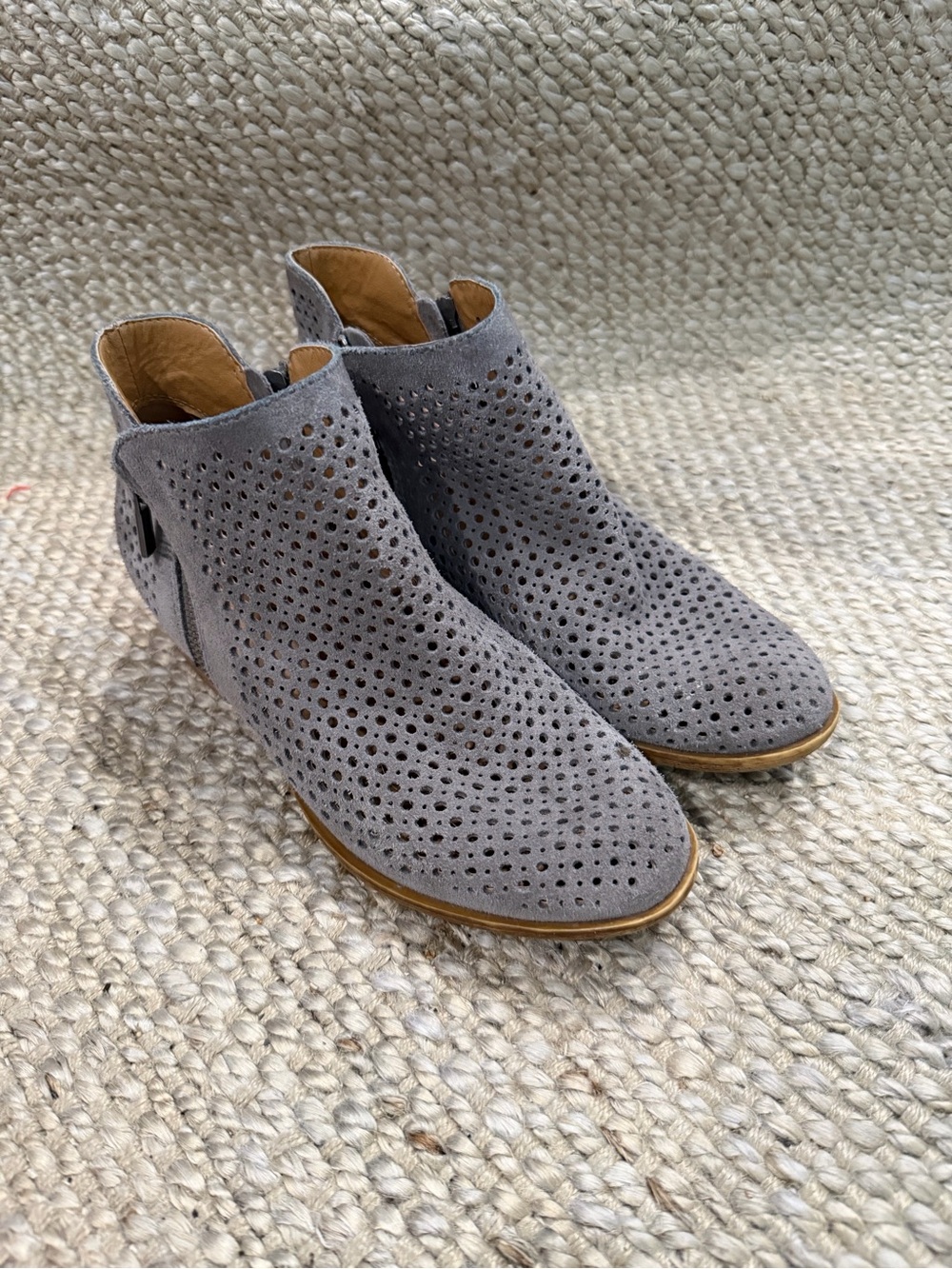 Lucky Brand Grey Perforated Suede Ankle Booties